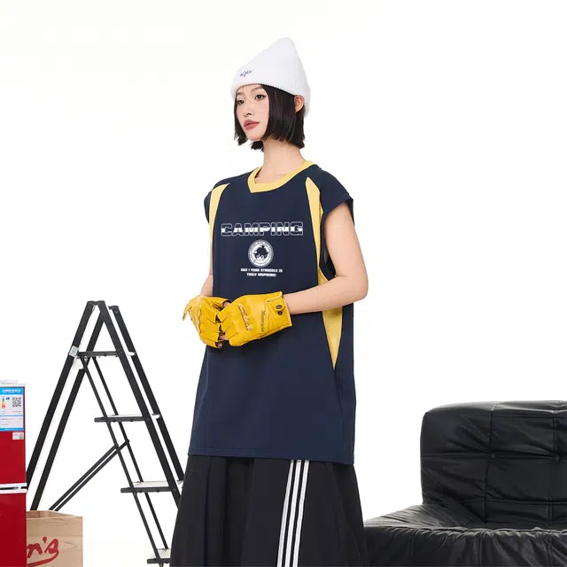 王者荣耀 李白款 美式复古插色休闲高街户外运动日常通勤无性别直筒圆领无袖背心 男女同款