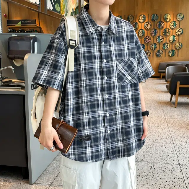 王者荣耀 美式复古格子翻领外套宽松舒适少年感高颜值休闲百搭时尚短袖衬衫 标语款 男女同款