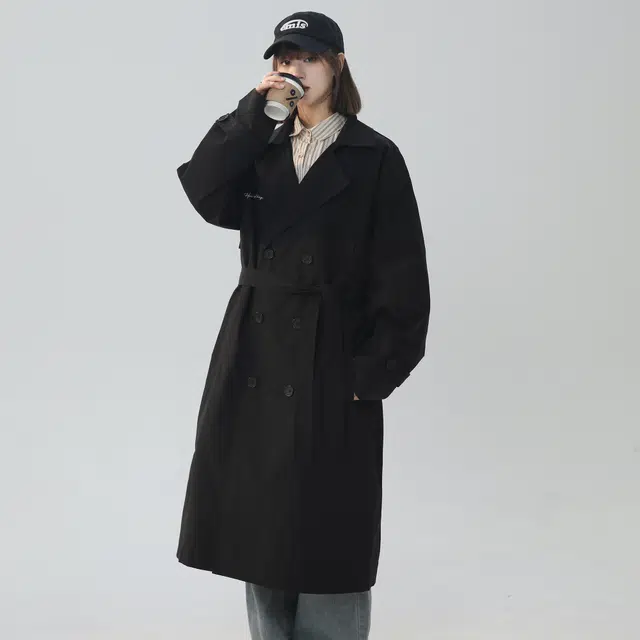 王者荣耀 英伦风简约百搭高级感长款无性别主义设计双排扣装饰胸前大口袋翻领复古长袖防风大衣 男女同款