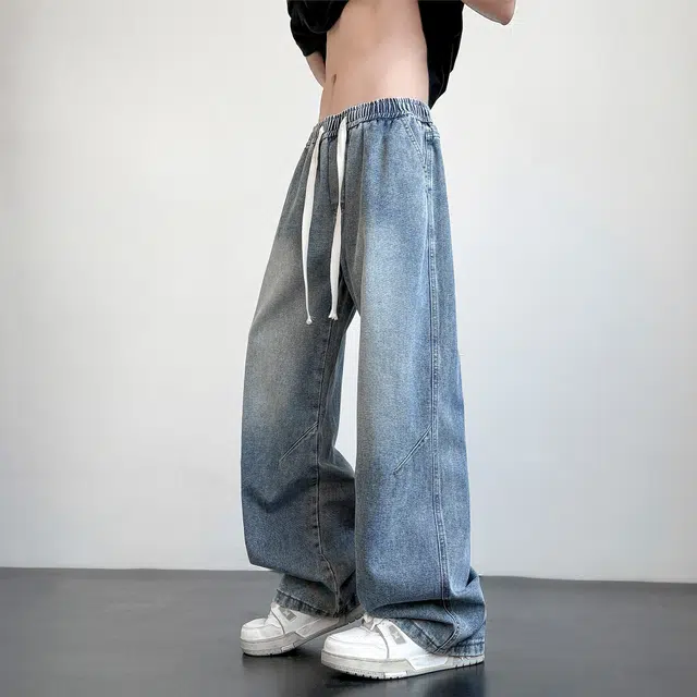 王者荣耀 美式复古阔腿长裤宽松舒适高街痞帅潮牌青少年休闲百搭牛仔裤 男女同款