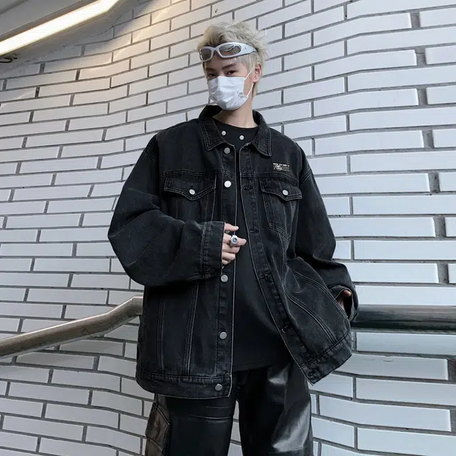 王者荣耀 美式复古水洗字母口袋个性简约嘻哈出街基础百搭户外休闲高街青少年牛仔外套 男女同款