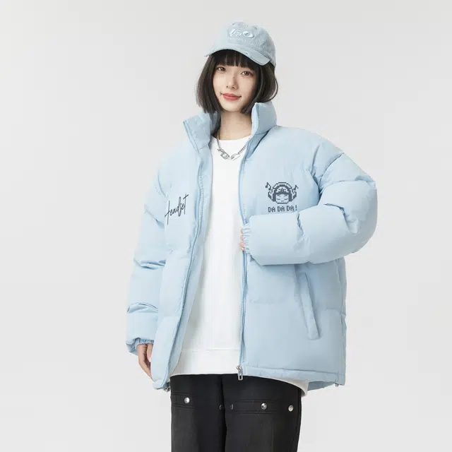王者荣耀 鲁班七号电玩小子款 美式像素风字母趣味图案宽松立领防风保暖高级感青春多巴胺面包服加厚无性别休闲棉服 男女同款