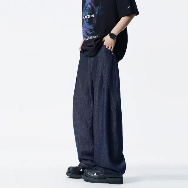 王者荣耀 标语款 美式阔腿弯刀裤宽松舒适高街痞帅少年感学生党无性别休闲百搭时尚牛仔裤 男女同款