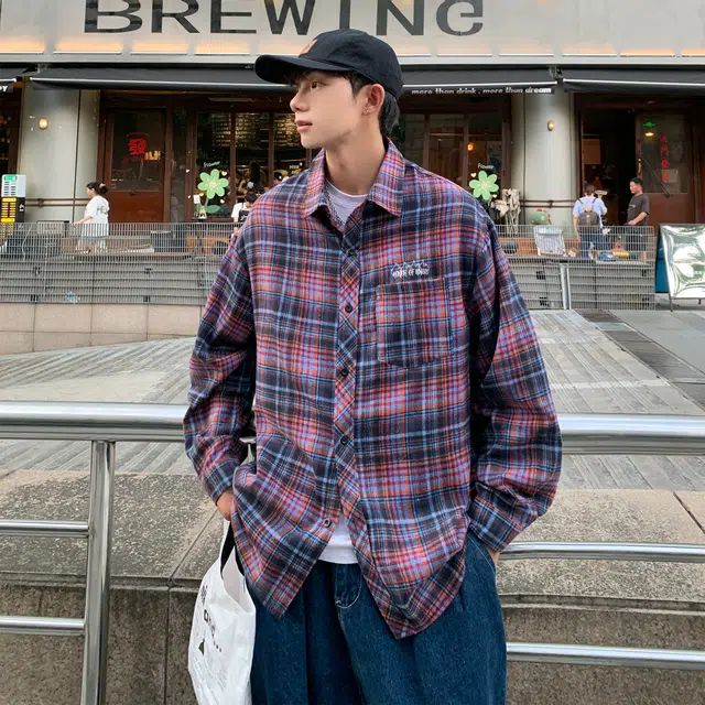王者荣耀 地狱火款 美式街头经典复古格子衫宽松柔软舒适亲肤休闲长袖衬衫 男女同款