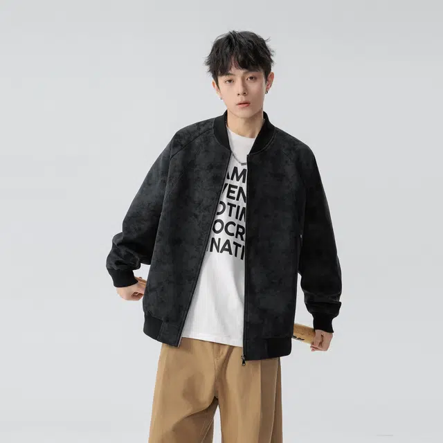 王者荣耀 美式复古脏脏棒球领外套宽松舒适青春高颜值少年感百搭时尚夹克皮衣 标语款 男女同款