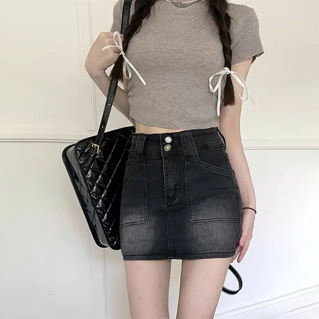 兰缪 美式复古高街高腰半身裙女夏季辣妹百搭紧身显瘦包臀子潮流牛仔短裙 女款