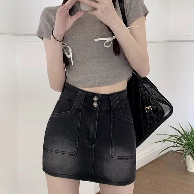 兰缪 美式复古高街高腰半身裙女夏季辣妹百搭紧身显瘦包臀子潮流牛仔短裙 女款