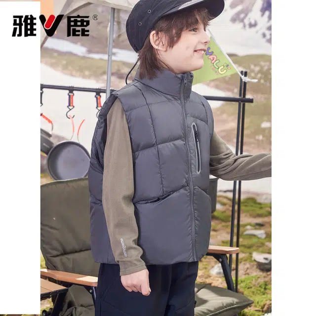 雅鹿 立领洋气简约纯色无袖羽绒马甲 青少年