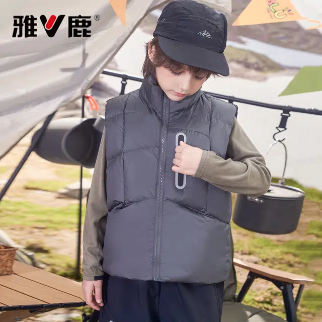 雅鹿 立领洋气简约纯色无袖羽绒马甲 青少年