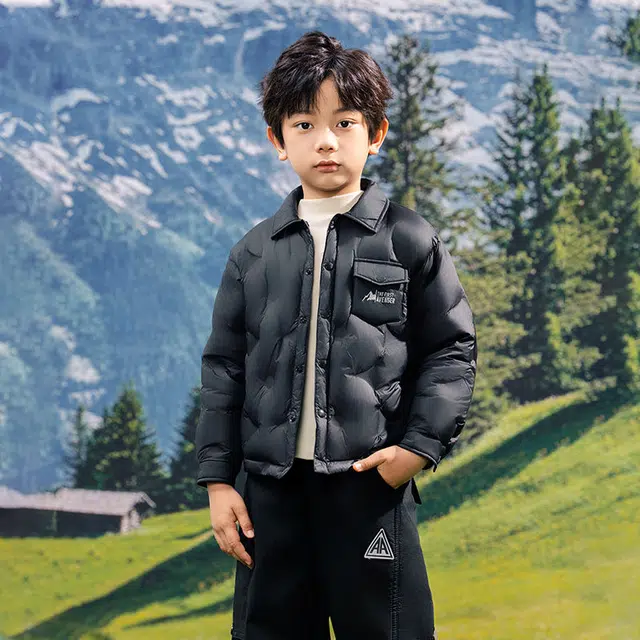 雅鹿 品牌纯色衬衫领轻薄羽绒服青少年