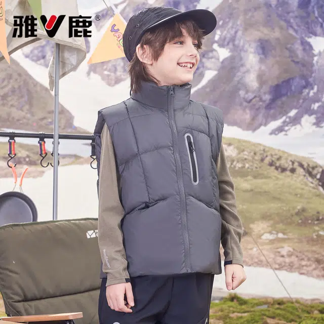 雅鹿 立领洋气简约纯色无袖羽绒马甲 青少年