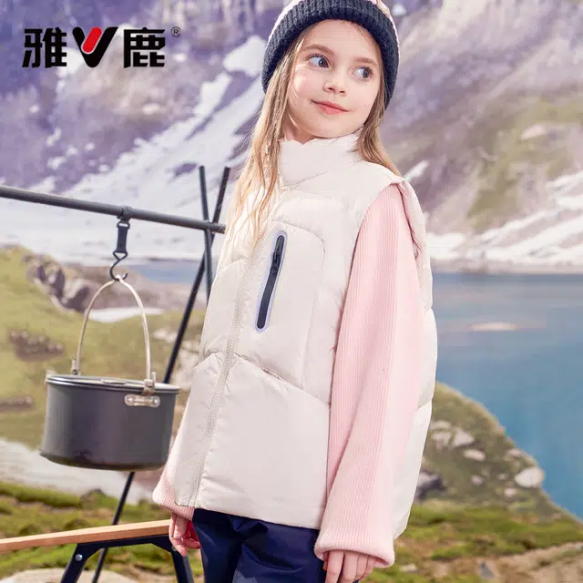 雅鹿 立领洋气简约纯色无袖羽绒马甲 青少年