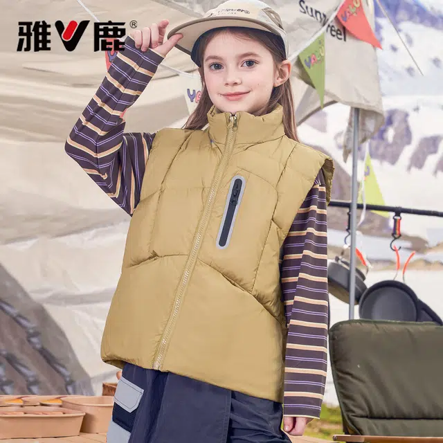 雅鹿 立领洋气简约纯色无袖羽绒马甲 青少年