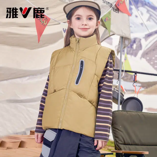雅鹿 立领洋气简约纯色无袖羽绒马甲 青少年