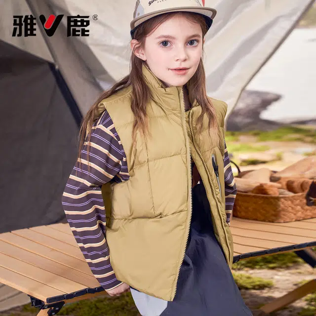 雅鹿 立领洋气简约纯色无袖羽绒马甲 青少年