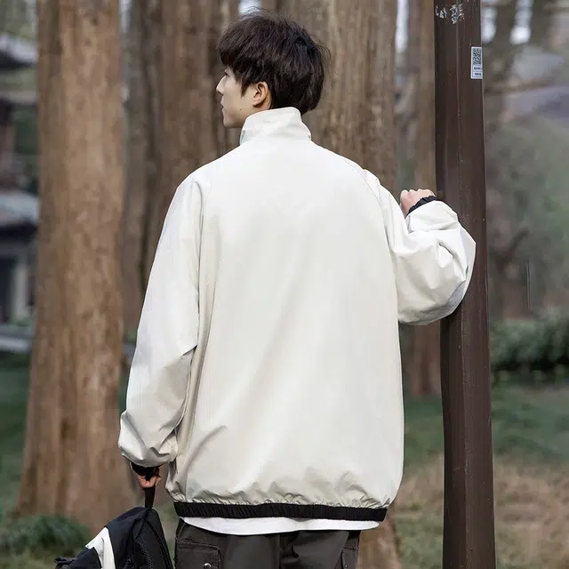 金贝勒 双面穿做旧字母印花美式高街宽松休闲百搭立领夹克外套 男女同款