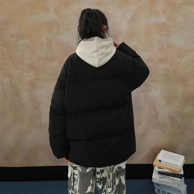 金贝勒 简约字母印花拼色立领防风加厚保暖宽松休闲百搭羽绒服 男女同款