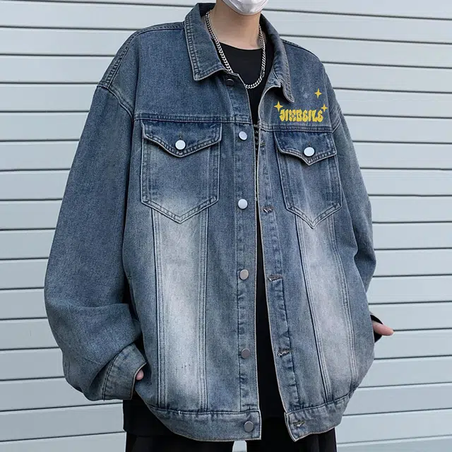 金贝勒 美式高街复古时尚嘻哈街头水洗做旧翻领单排扣夹克多口袋设计慵懒百搭宽松工装牛仔外套 男女同款