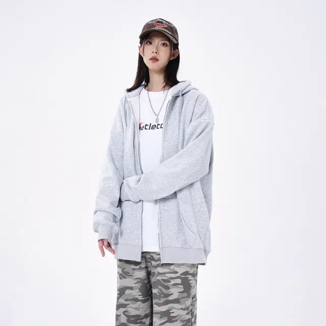 金贝勒 运动百搭休闲星星字母印花宽松落肩开衫拉链连帽卫衣 男女同款