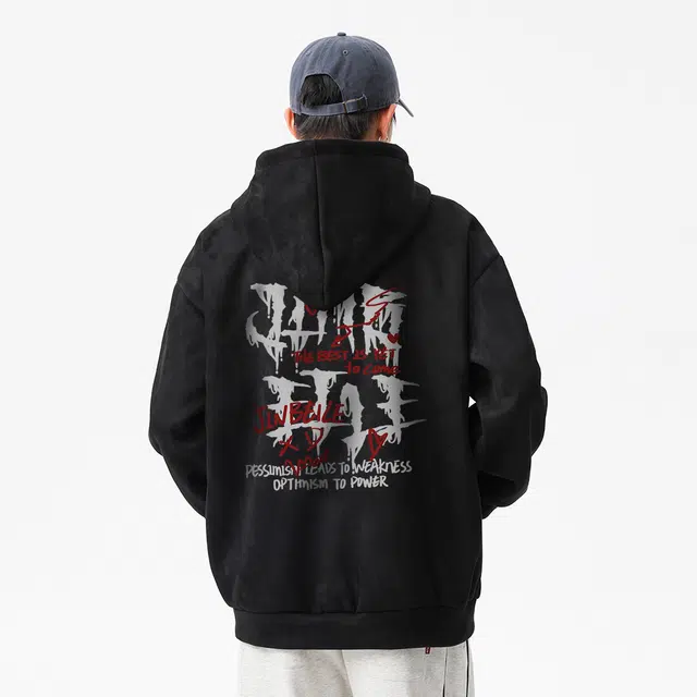 金贝勒 加绒加厚美式字母印花连帽宽松落肩套头休闲百搭长袖卫衣 男女同款