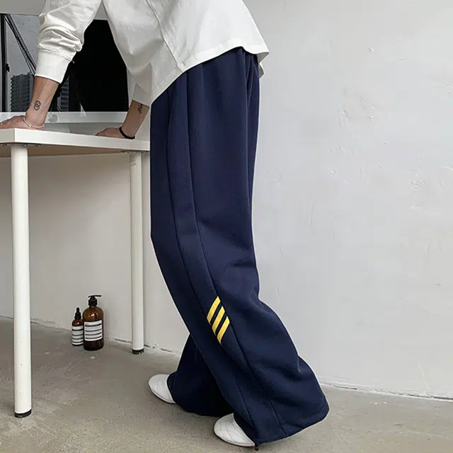 拾个壹先生 美式潮流宽松舒适透气阔腿运动卫裤 撞色拼接条纹设计工艺彰显高级感休闲裤 男女同款