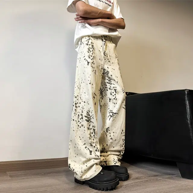 悍戈 美式高街复古潮流宽松透气阔腿休闲运动裤牛仔裤 男女同款