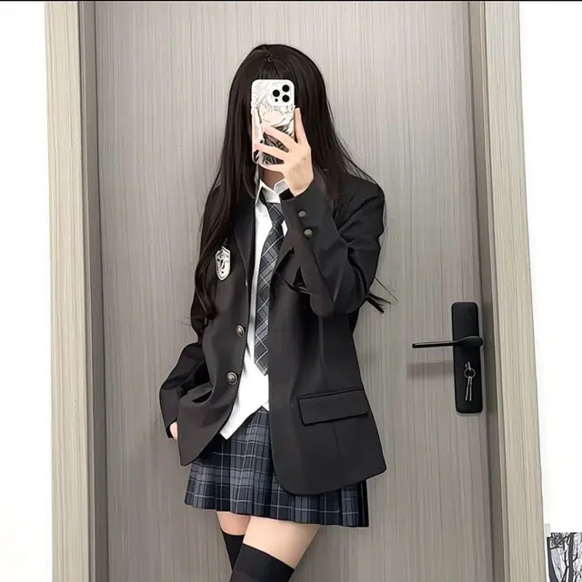 豹了个猫 学院风制服四件套毕业季经典格子百褶裙裙装套装 女款