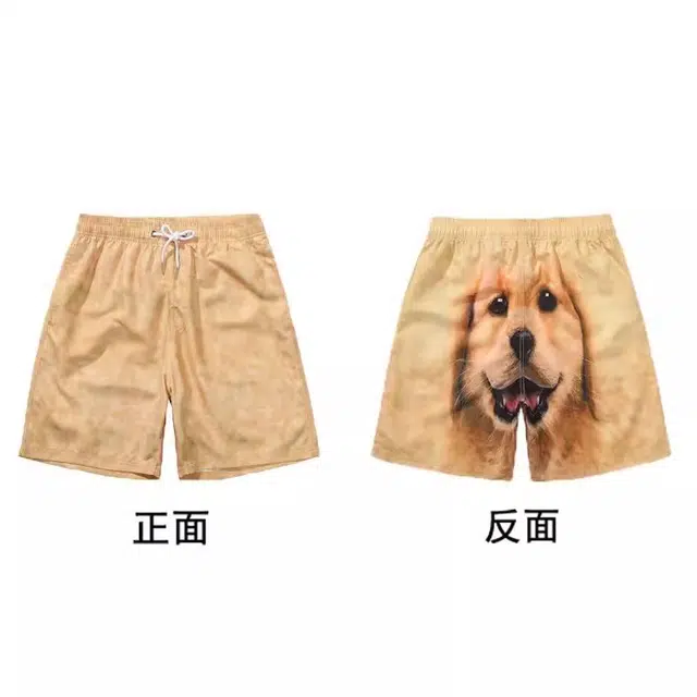豹了个猫 可爱狗头金毛哈士奇卡通印花休闲短裤 男女同款