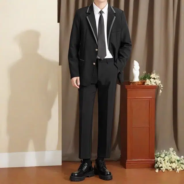 豹了个猫 条纹正装学院风制服简约休闲痞帅生日开学季毕业季西装套装 男款