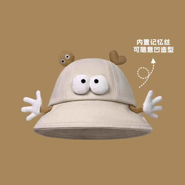 豹了个猫 搞怪大眼睛户外出游防晒遮阳 棉 渔夫帽 男女同款情侣款