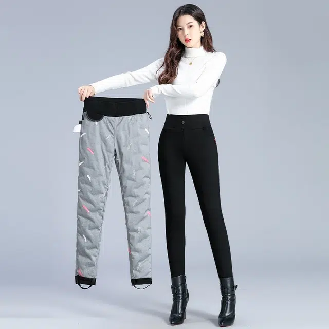 雅鹿 纯色高腰加厚保暖羽绒裤/棉裤 女款 黑色