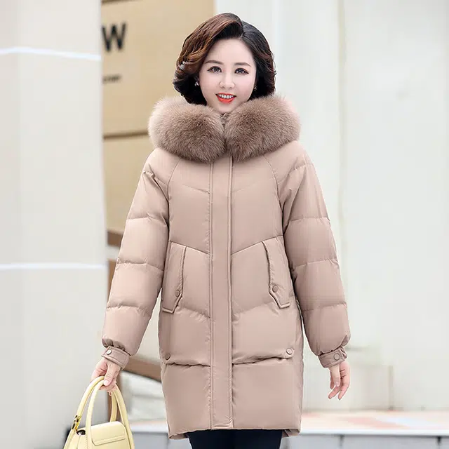 雅鹿 毛领加厚中长款连帽休闲时尚舒适长袖羽绒服 女款