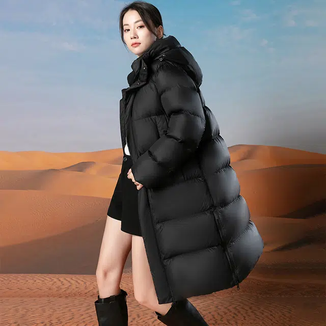 雅鹿 纯色长裤过膝连帽加厚保暖宽松羽绒服 男女同款