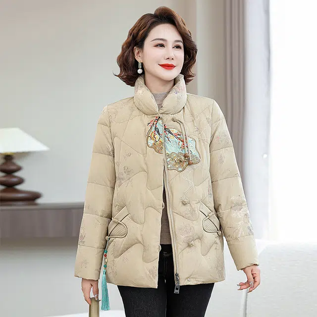 雅鹿 新中式妈妈装国风中老年厚外套羽绒服 女款