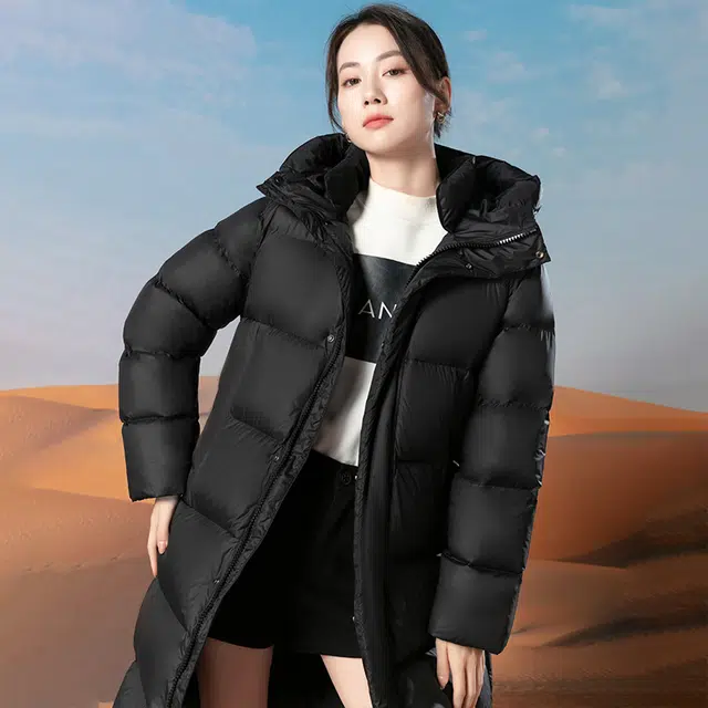 雅鹿 纯色长裤过膝连帽加厚保暖宽松羽绒服 男女同款