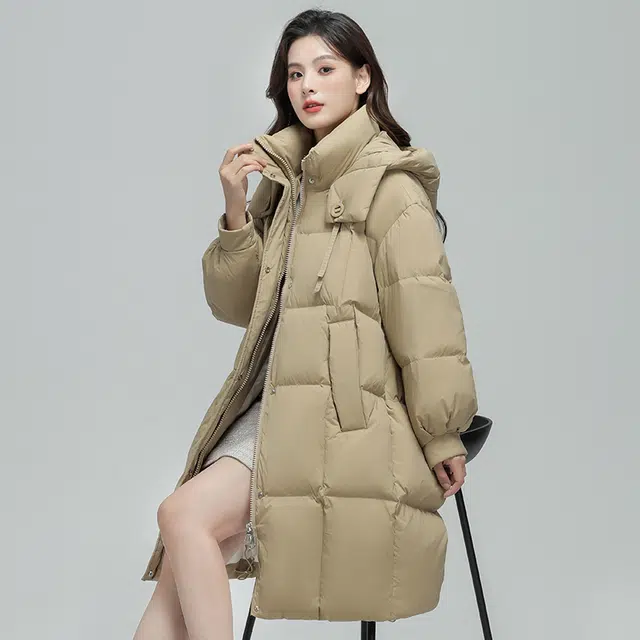 雅鹿 中长款长袖宽松面包羽绒服 女款