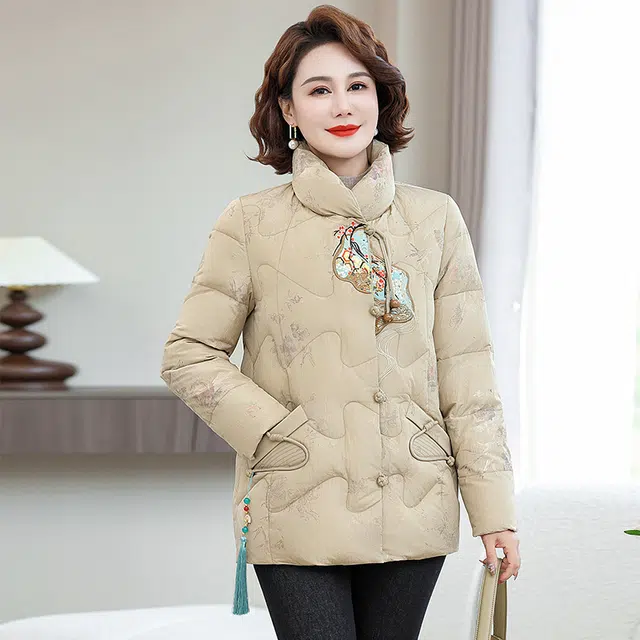 雅鹿 新中式妈妈装国风中老年厚外套羽绒服 女款