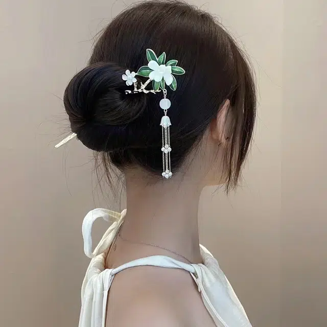简应舒 古风气质盘栀子花 合金 配件发簪 男女同款情侣款