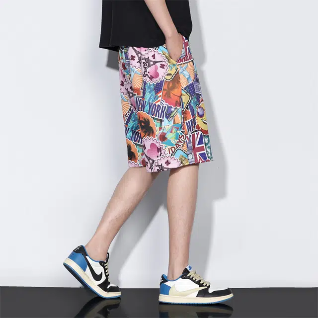 大白鲨 品牌高端印花凉感五分裤子青少年直筒沙滩休闲短裤 男女同款