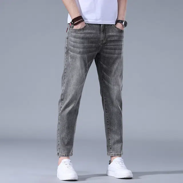 大白鲨 修身直筒弹力休闲百搭舒适九分牛仔裤 男款