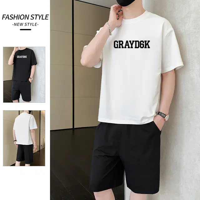 大白鲨 直播跑量款短袖短裤个性宽松舒适简约时尚休闲运动套装 男女同款