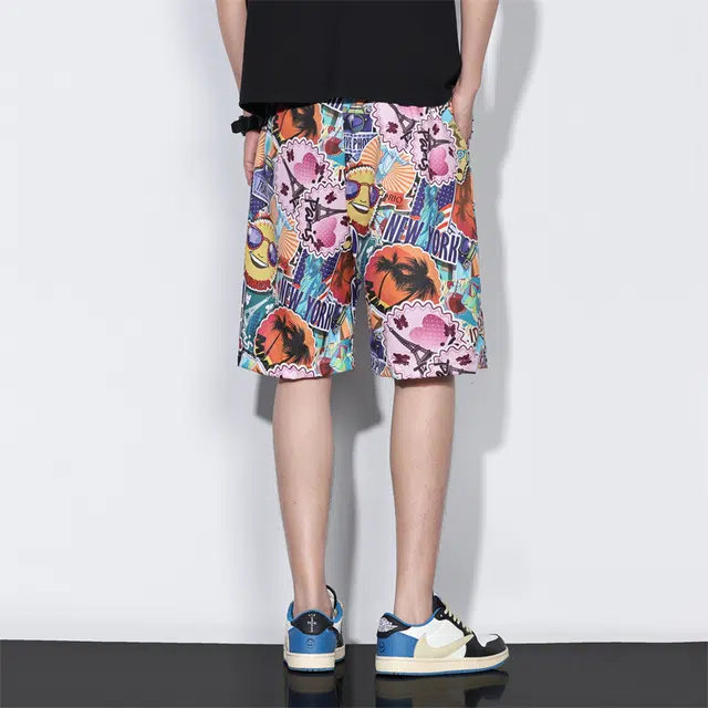 大白鲨 品牌高端印花凉感五分裤子青少年直筒沙滩休闲短裤 男女同款