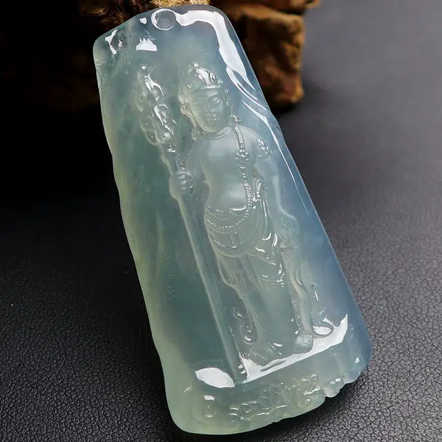 芳翠缘 [地藏王菩萨] 翡翠起胶精雕地藏王菩萨 糯种 吊坠 男女同款情侣款