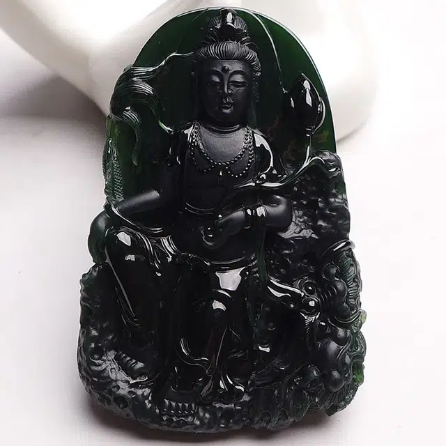 芳翠缘 收藏级亮黑纯手工乘龙观音玉 #好运 糯种 翡翠吊坠 男女同款情侣款