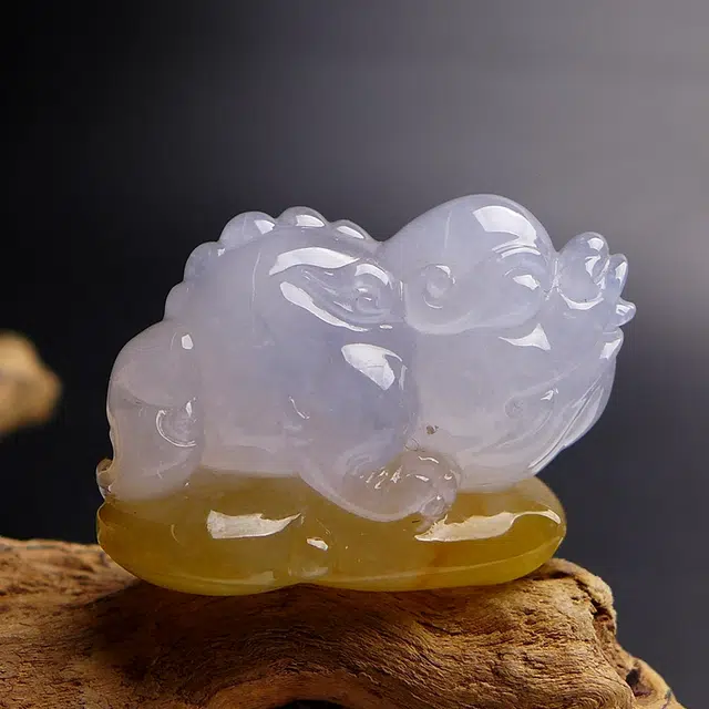 芳翠缘 大师工艺三足金蟾 俏色冰黄翡 糯种 翡翠吊坠 男女同款情侣款
