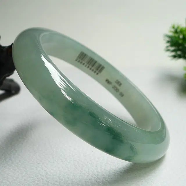 芳翠缘 意境飘蓝花平安镯 糯种 翡翠手镯 女款