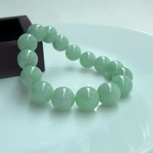 芳翠缘 直径约   浅绿色 佛珠两用款约 糯种 翡翠手串 男女同款情侣款