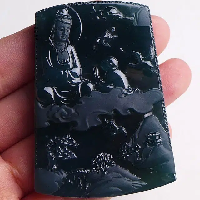 芳翠缘 好运精工巧雕正装大件玉观音菩萨 糯种 翡翠吊坠 男女同款情侣款