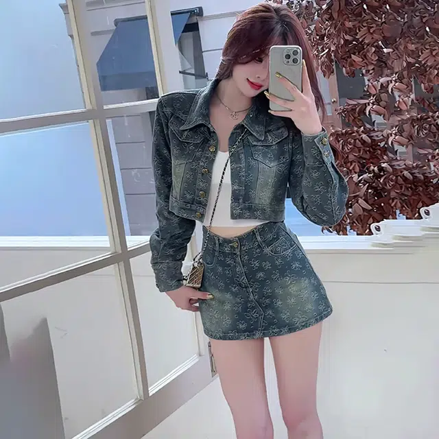 珠蒂美 浮花梦影初秋洗水外套提花工艺半裙裙装套装 女款
