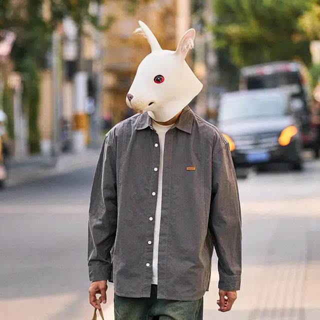 兔先森 美式复古宽松纯色水洗做旧厚款工装时尚潮牌长袖衬衫 男女同款